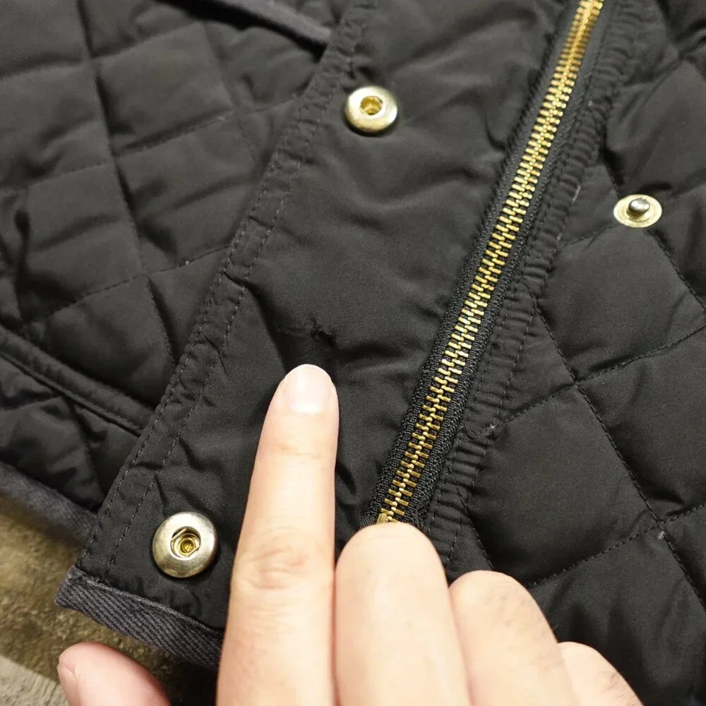 J.Crew‎ Quilted Down Jacket Women’s Small Black Gold Snap